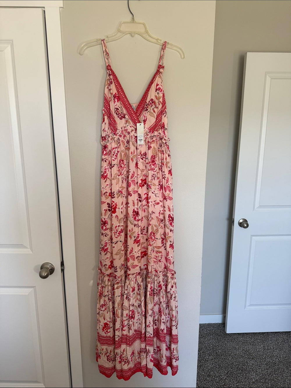 Blue Rain Pink and Red Floral Maxi Dress